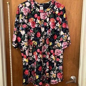 Size 3X - JoyBik - Black and Floral Short Sleeve Swim Top